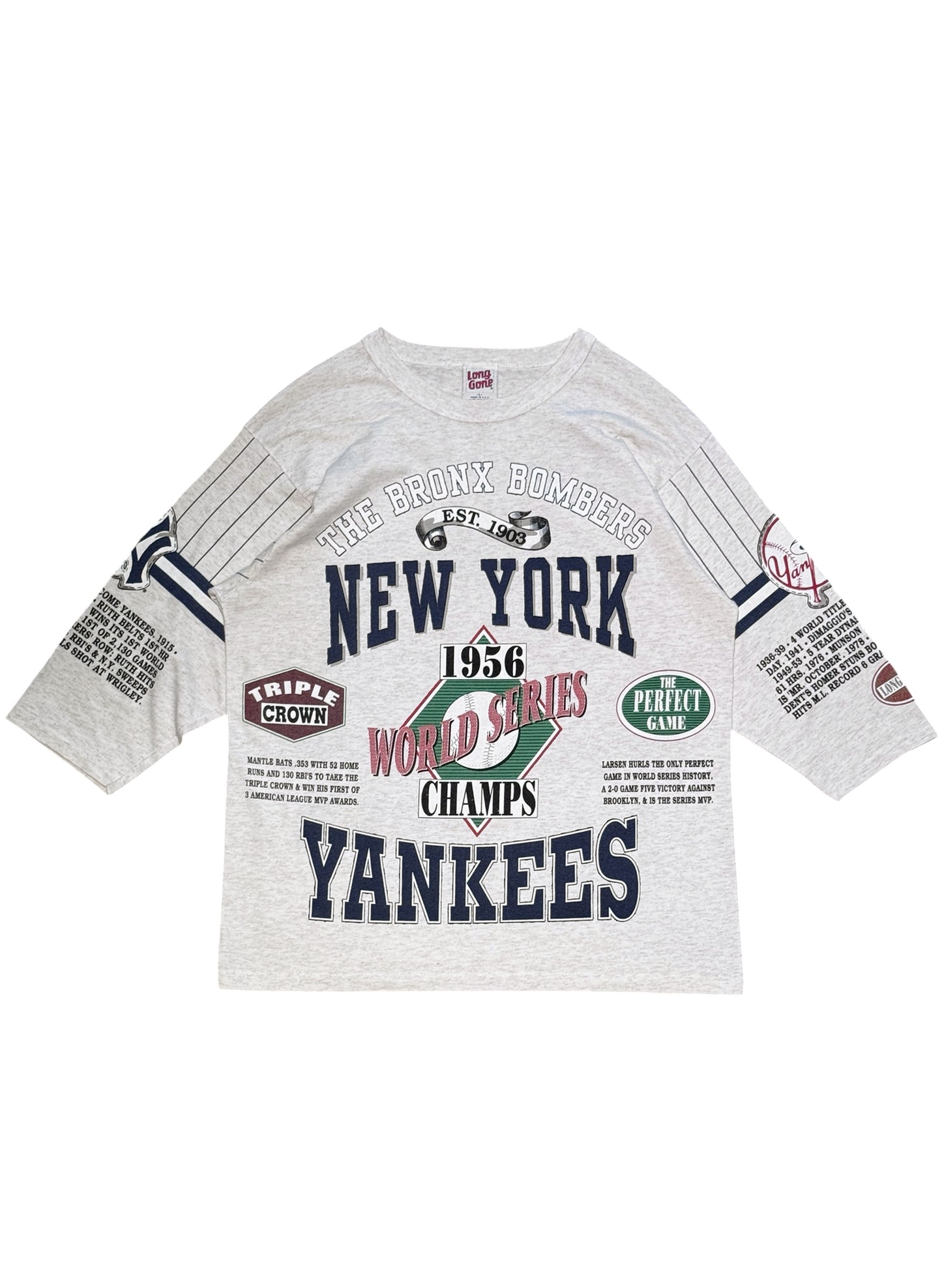 (SUP-753) MLB 1956 NEW YORK YANKEES 3/4 SLEEVE TEE - MADE IN U.S.A.