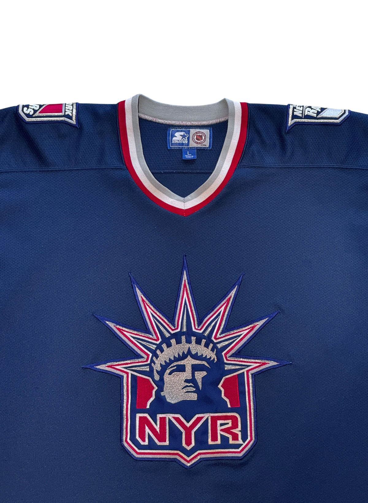 (SUP-794) STARTER NHL NEW YORK RANGERS MESH HOCKEY SHIRT "Lady Liberty" - L