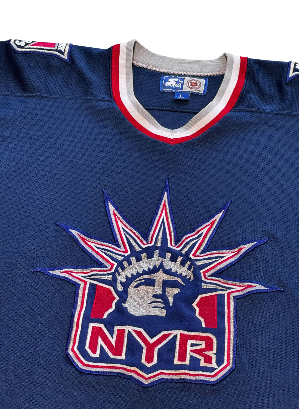 (SUP-794) STARTER NHL NEW YORK RANGERS MESH HOCKEY SHIRT "Lady Liberty" - L