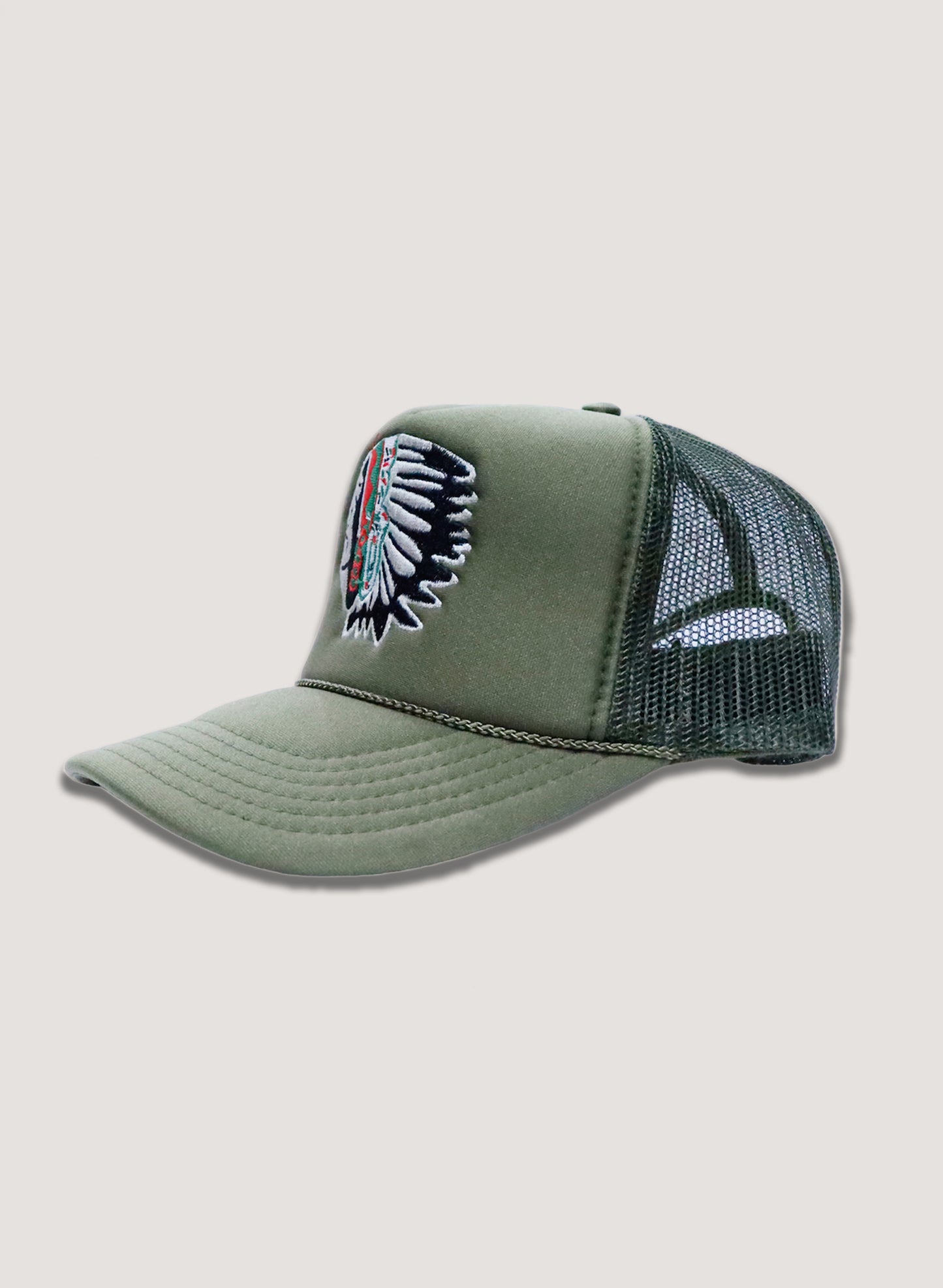 WOODBLOCK CHIEF HEAD MESH CAP OLIVE (23SS-023)