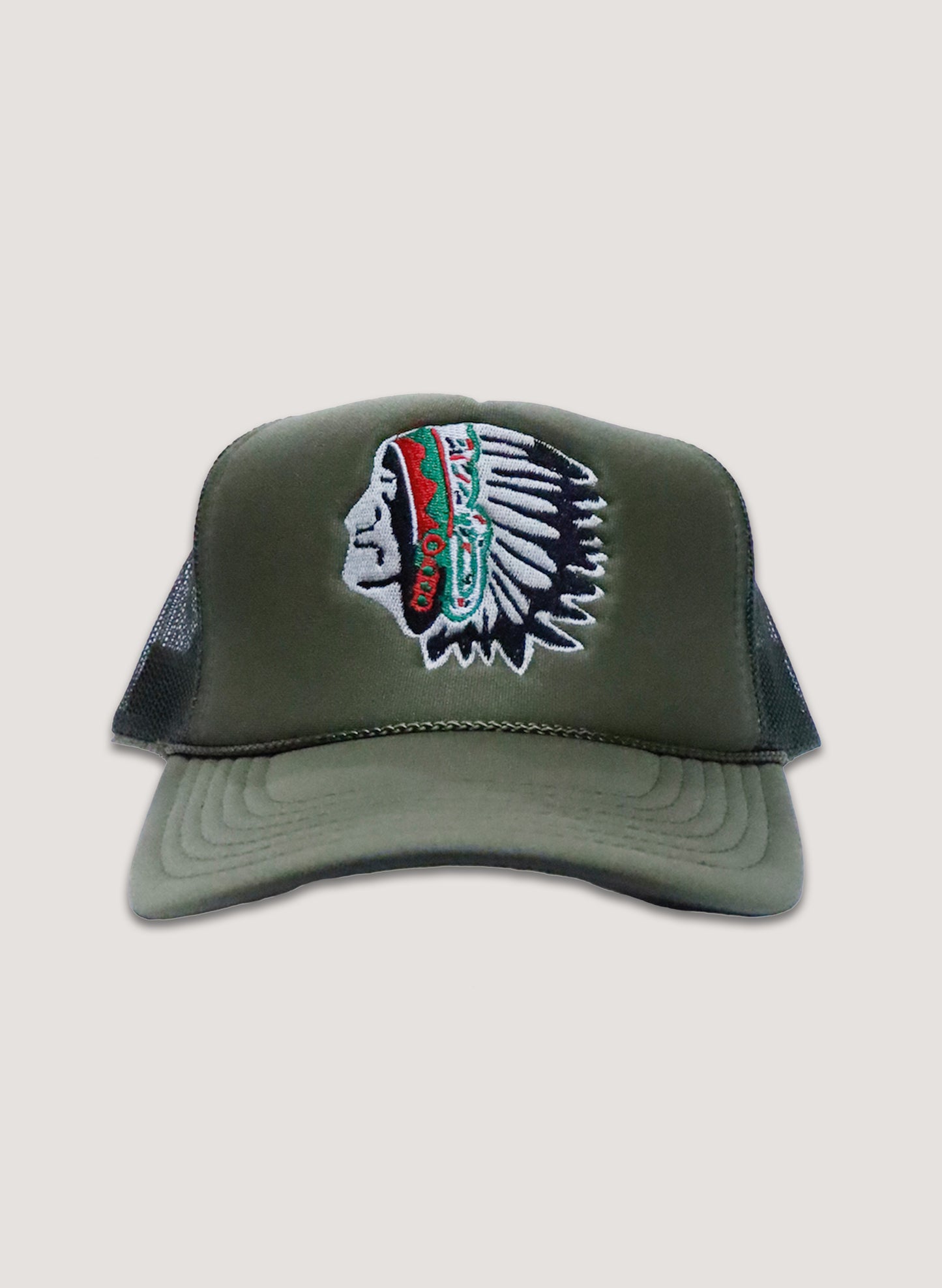 WOODBLOCK CHIEF HEAD MESH CAP OLIVE (23SS-023)