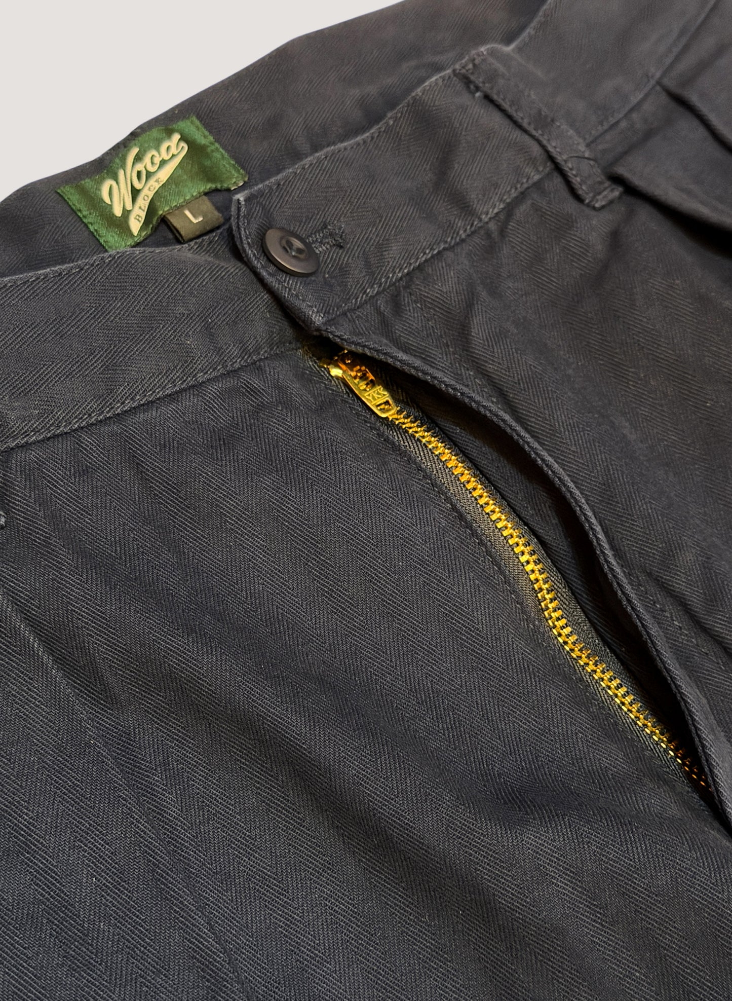 WOODBLOCK２TUCK HERRINGBONE TROUSER NAVY (WB-25AW-005)
