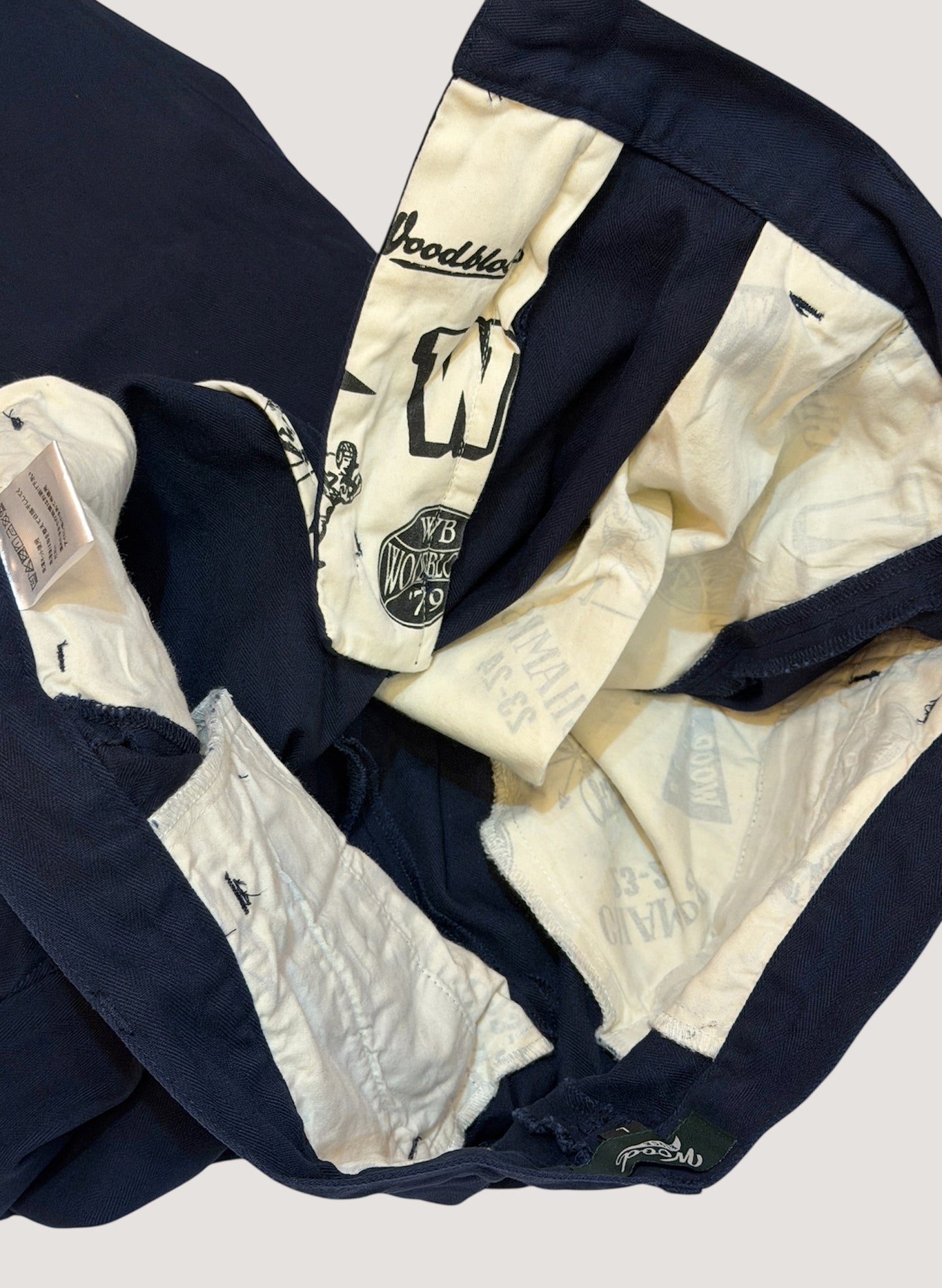 WOODBLOCK２TUCK HERRINGBONE TROUSER NAVY (WB-25AW-005)