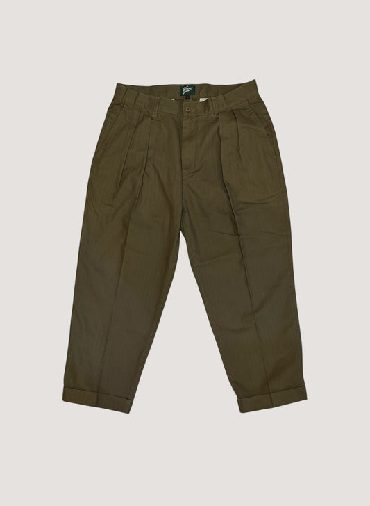WOODBLOCK２TUCK HERRINGBONE TROUSER OLIVE (WB-25AW-005)