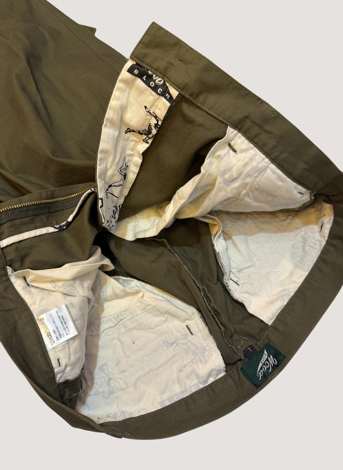 WOODBLOCK２TUCK HERRINGBONE TROUSER OLIVE (WB-25AW-005)