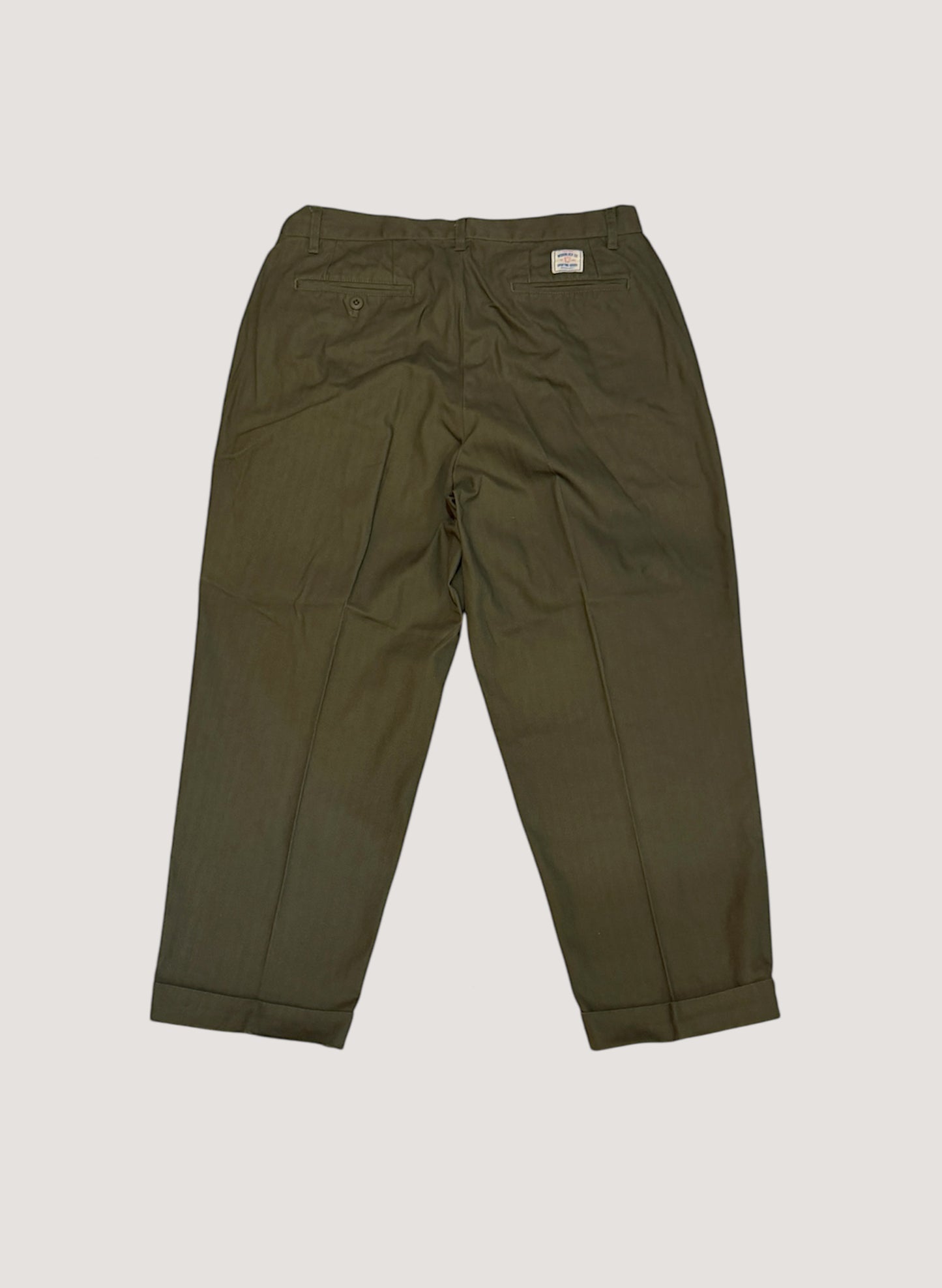 WOODBLOCK２TUCK HERRINGBONE TROUSER OLIVE (WB-25AW-005)