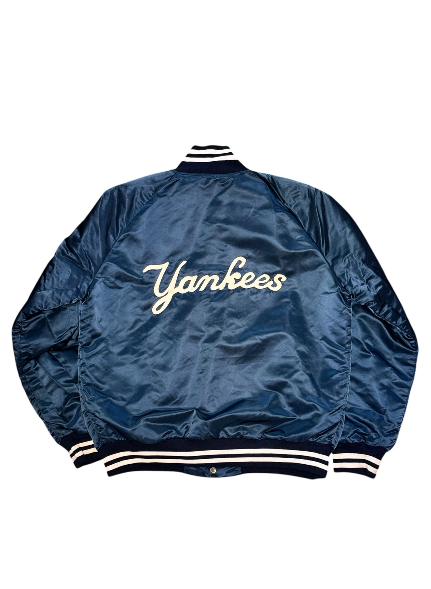 (SUP-555) PYRAMID NEW YORK YANKEES RAGLAN QUILTING NYLON STADIUM JACKET - M - MADE IN U.S.A.