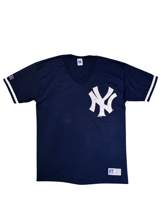 (SUP-850) RUSSELL ATHLETIC MLB 1996 NEW YORK YANKEES V-NECK TEE (L) - MADE IN U.S.A.
