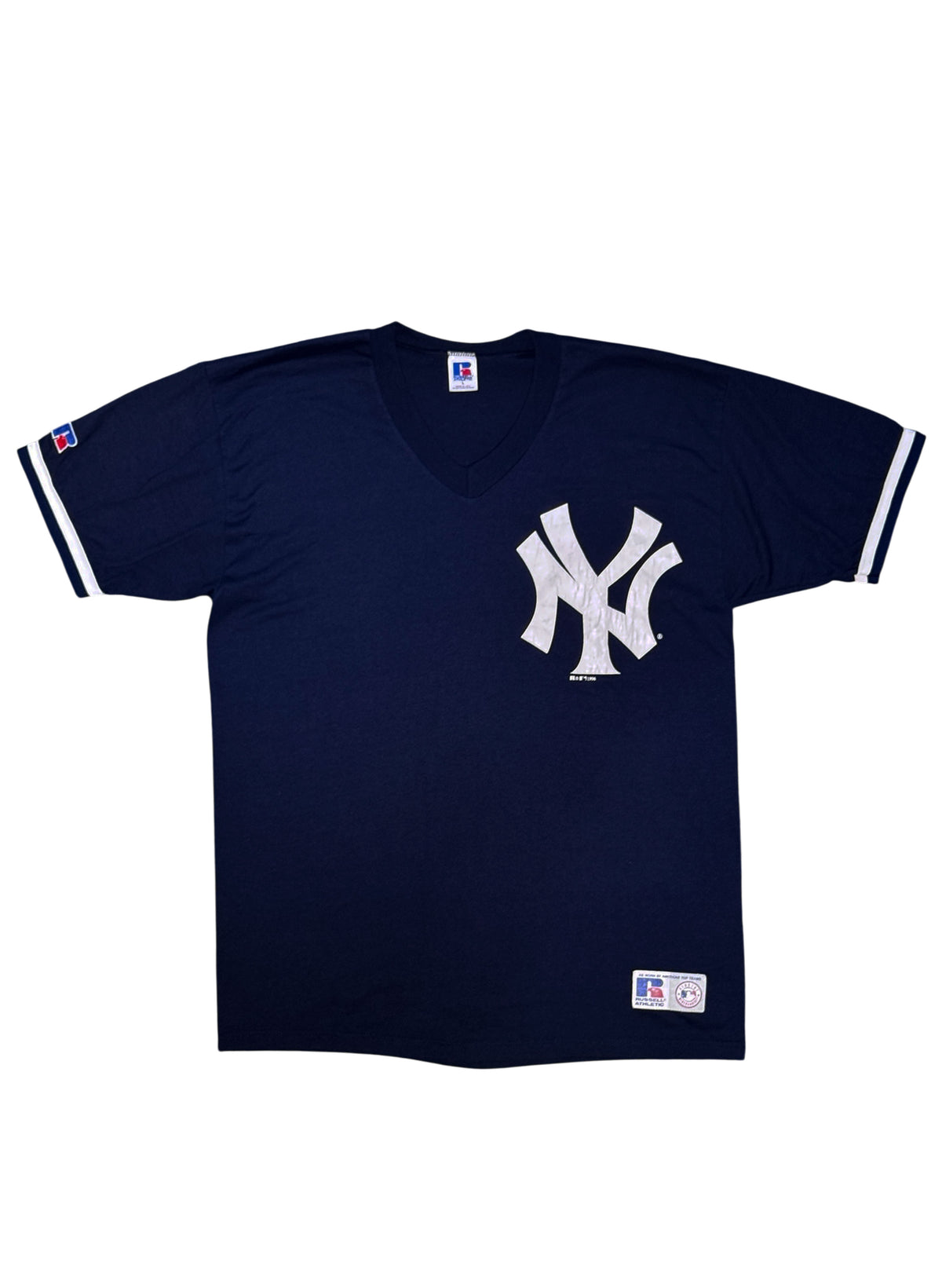 (SUP-850) RUSSELL ATHLETIC MLB 1996 NEW YORK YANKEES V-NECK TEE (L) - MADE IN U.S.A.