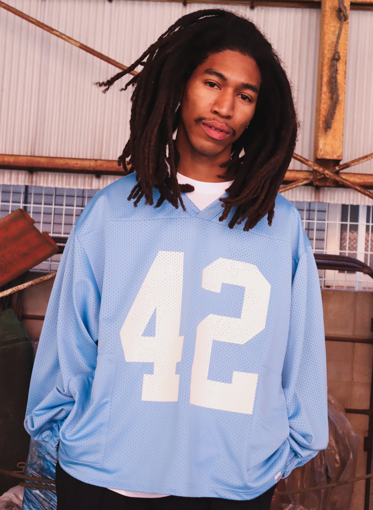WOODBLOCK 42 MESH FOOTBALL LS SHIRT S.BLUE/WHITE (WB-26SS-007)