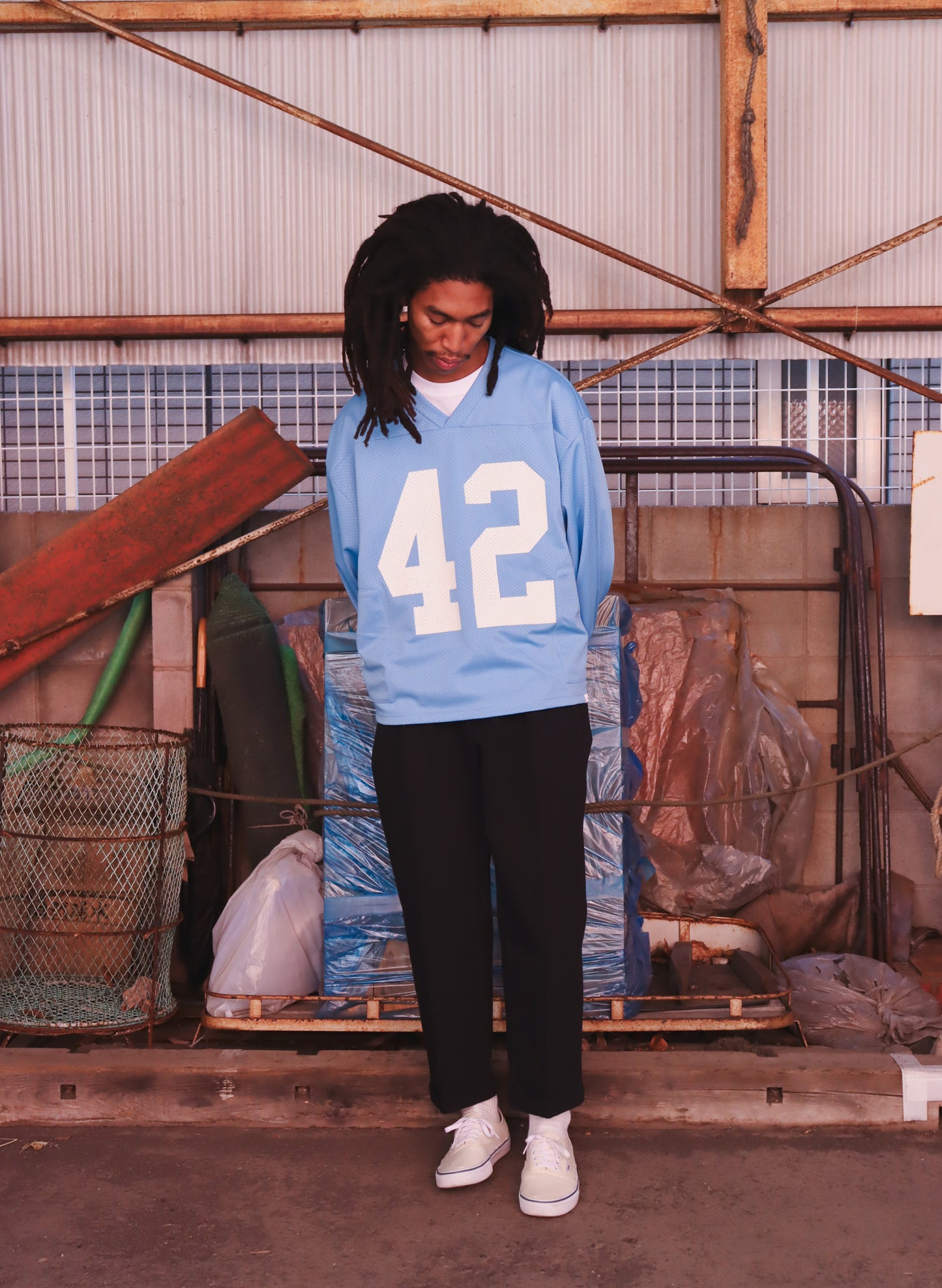 WOODBLOCK 42 MESH FOOTBALL LS SHIRT S.BLUE/WHITE (WB-26SS-007)