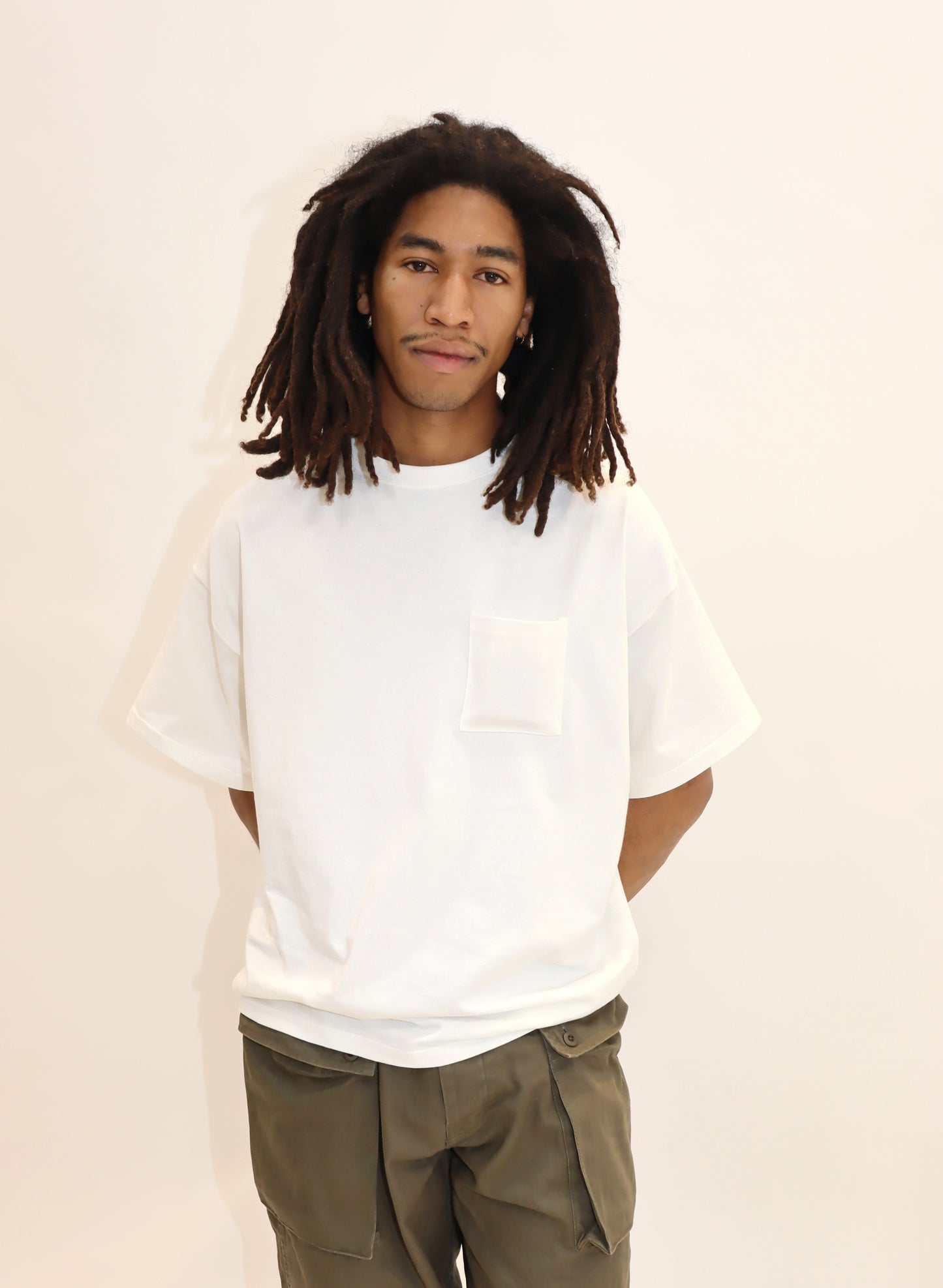WOODBLOCK S/S WIDE TAPERED SILHOUETTE POCKET T-SHIRT NATURAL(WB-25SS-010)