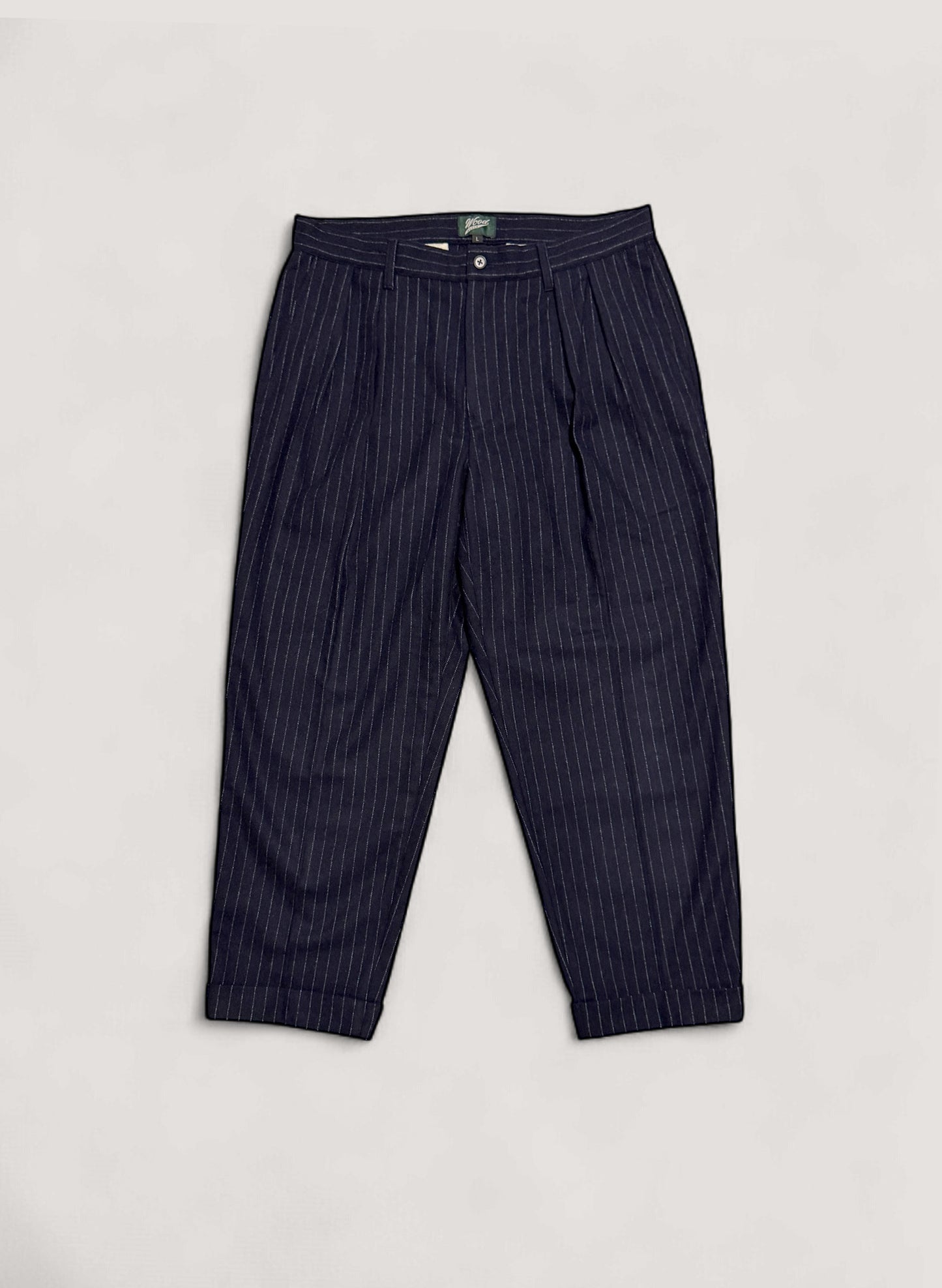 WOODBLOCK 2TUCK STRIPE WOOL TROUSER NAVY STRIPE (WB-25AW-009)