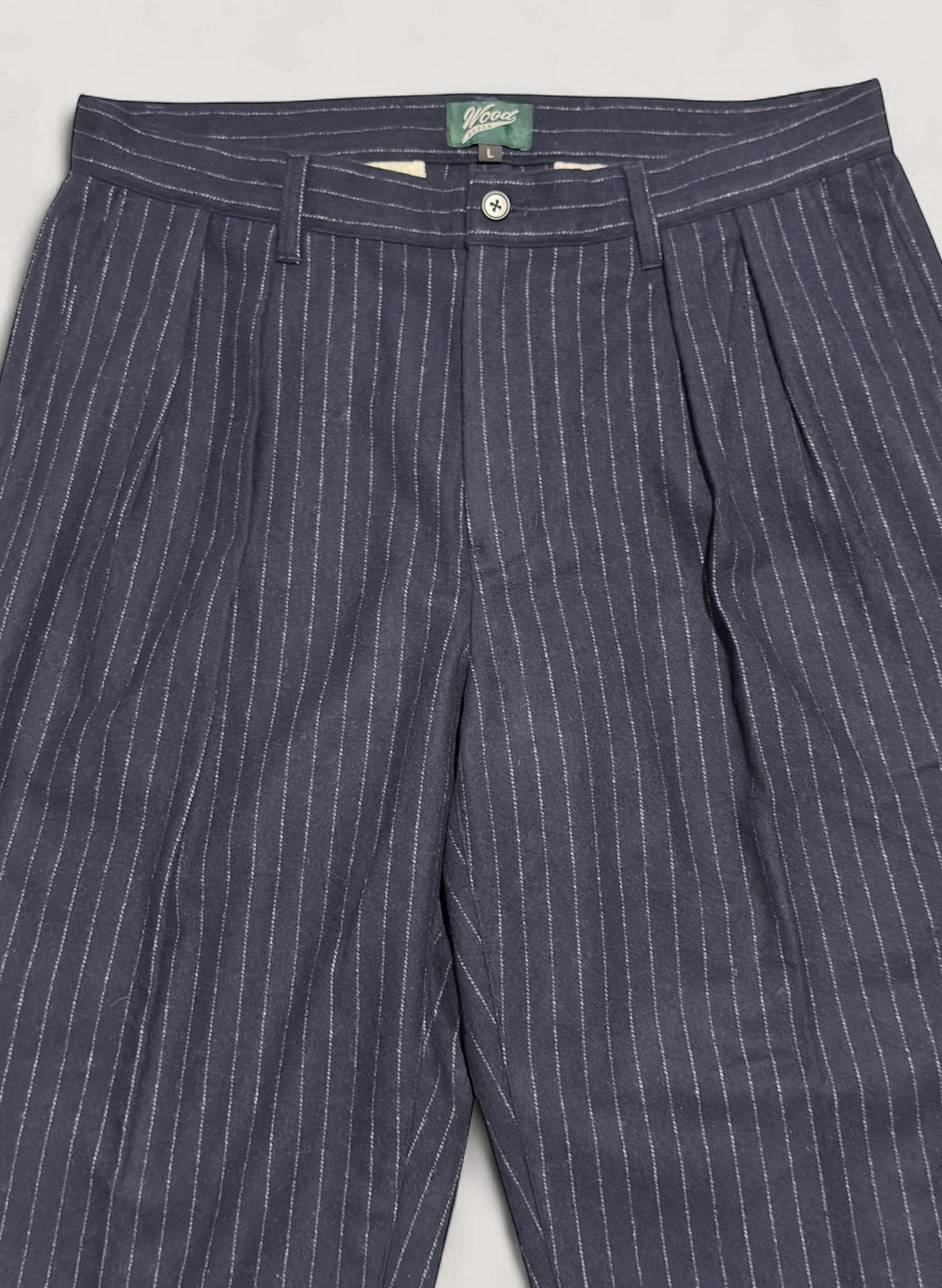 WOODBLOCK 2TUCK STRIPE WOOL TROUSER NAVY STRIPE (WB-25AW-009)