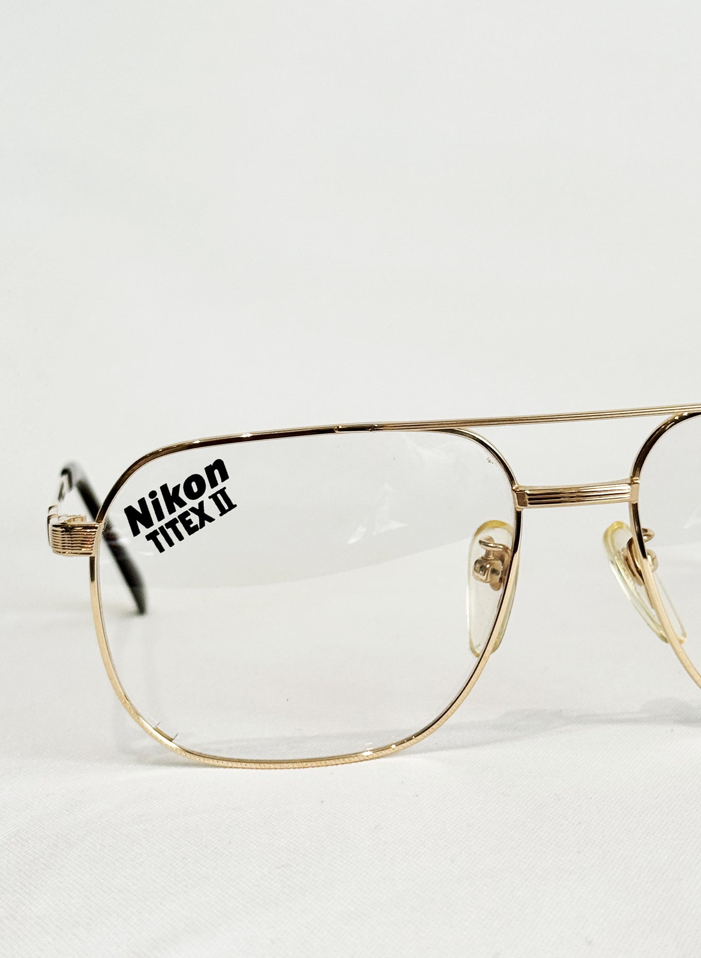 (SUP-557) 90s VINTAGE TWO BRIDGE GOLD FRAME GLASSES Nikon TITEX Ⅱ Ti-P