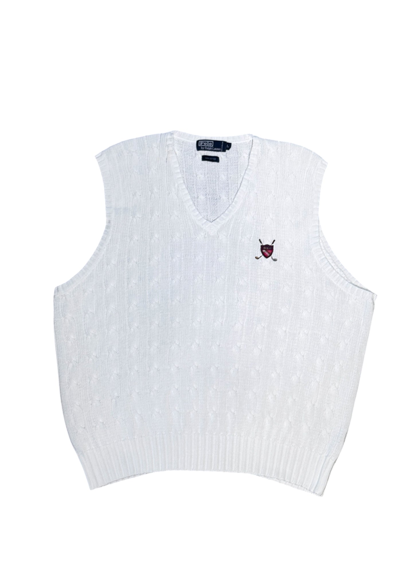 (SUP-655) 90s Polo Ralph Lauren COTTON KNIT VEST - WHITE