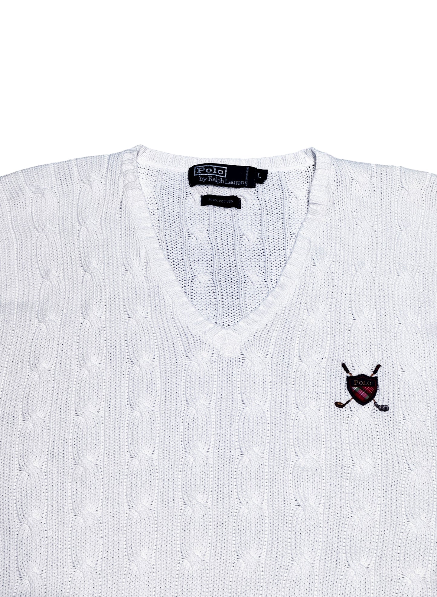 (SUP-655) 90s Polo Ralph Lauren COTTON KNIT VEST - WHITE