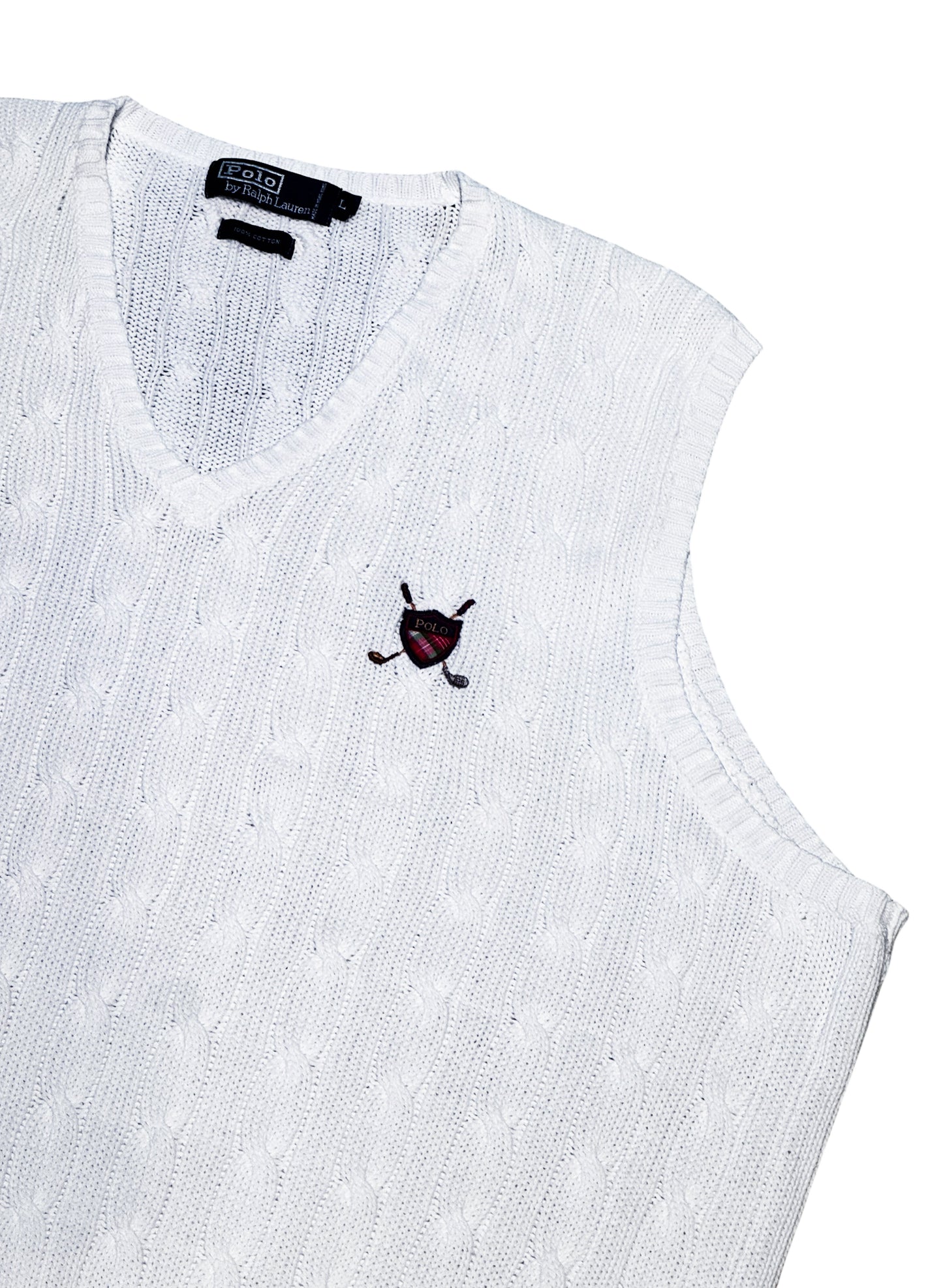 (SUP-655) 90s Polo Ralph Lauren COTTON KNIT VEST - WHITE