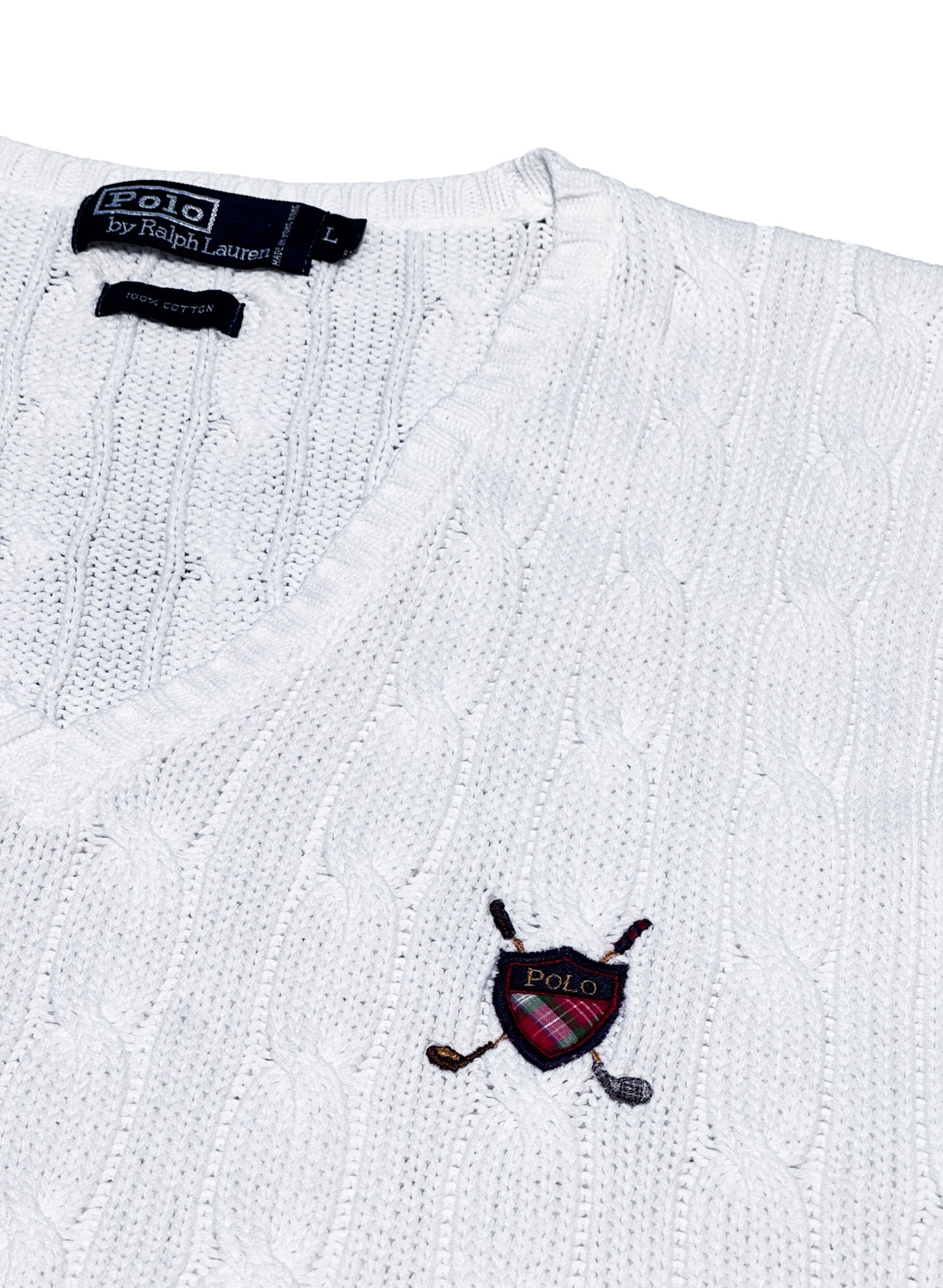 (SUP-655) 90s Polo Ralph Lauren COTTON KNIT VEST - WHITE