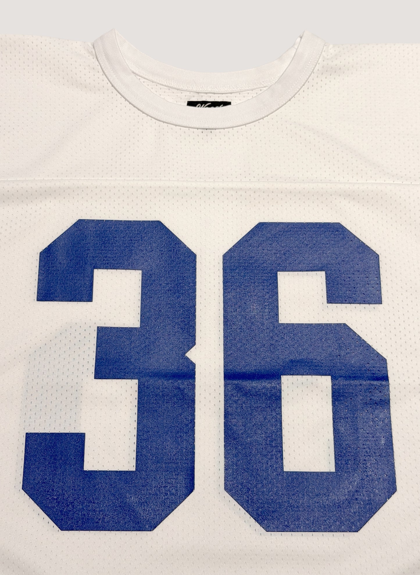 WOODBLOCK 36 S/S CREW NECK MESH FOOTBALL SHIRT WHITE/BLUE (WB-26SS-020)