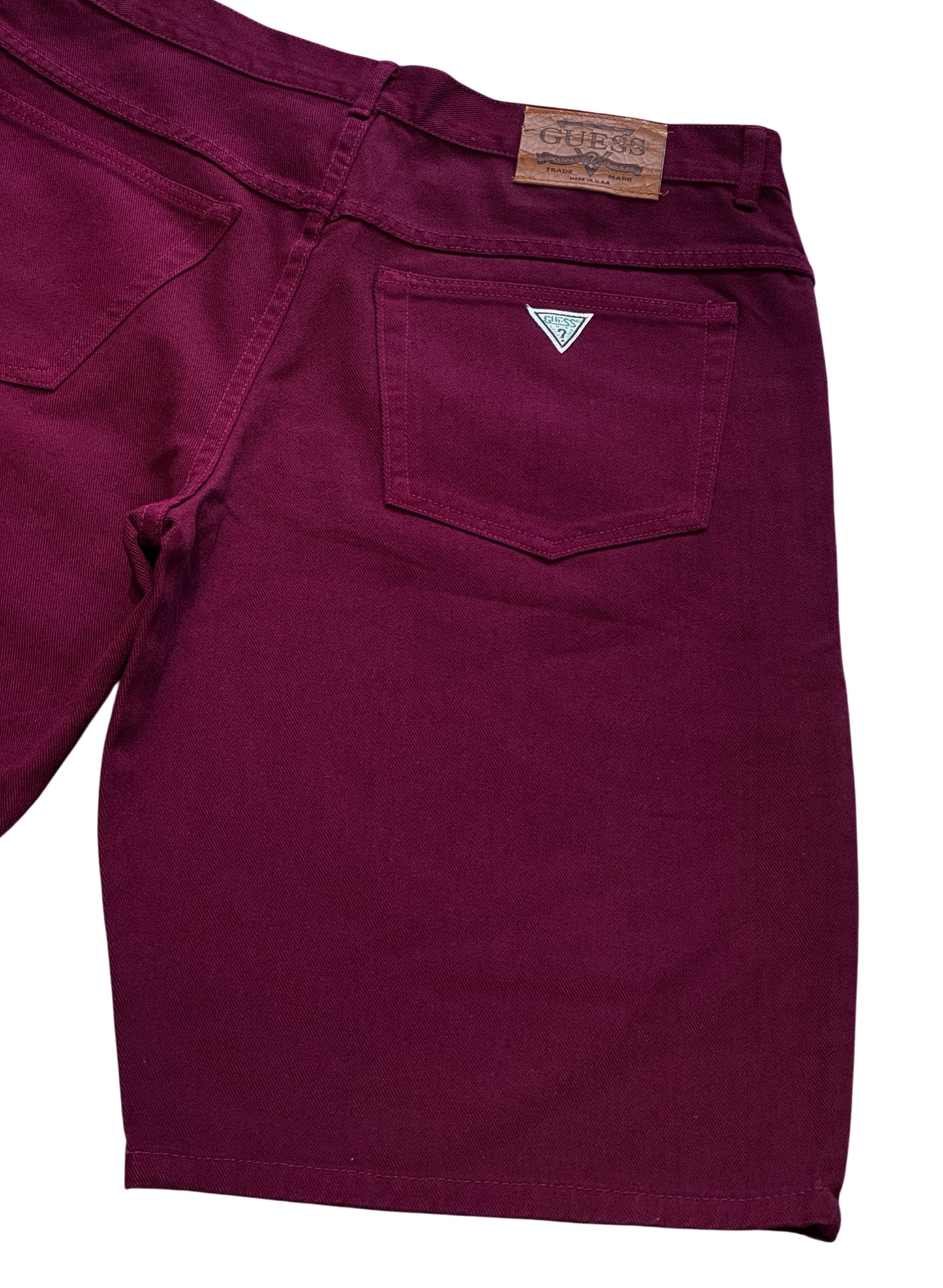 (SUP-715) DEADSTOCK GUESS DENIM JORTS "BURGUNDY" - MADE IN U.S.A.