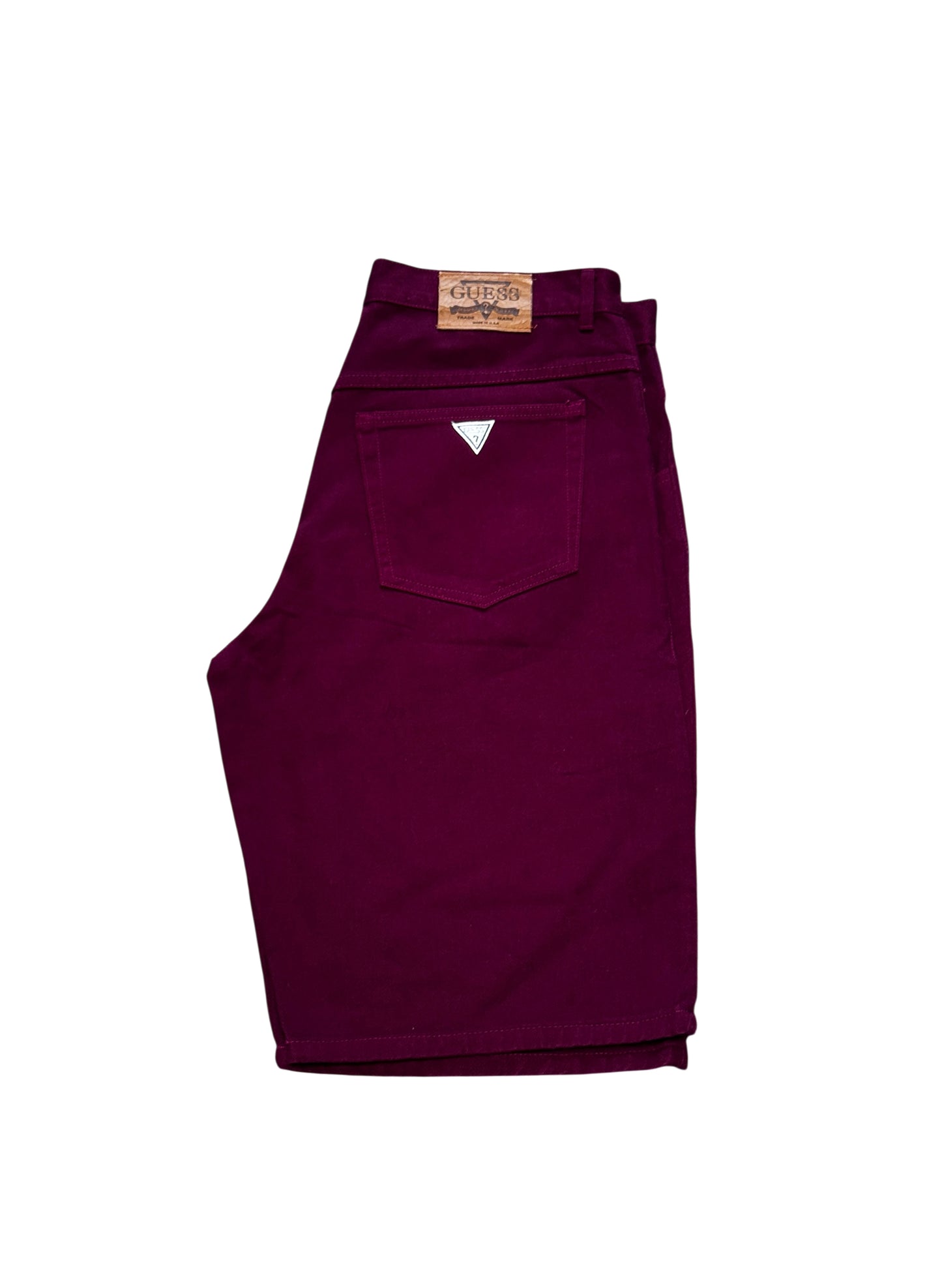 (SUP-715) DEADSTOCK GUESS DENIM JORTS "BURGUNDY" - MADE IN U.S.A.
