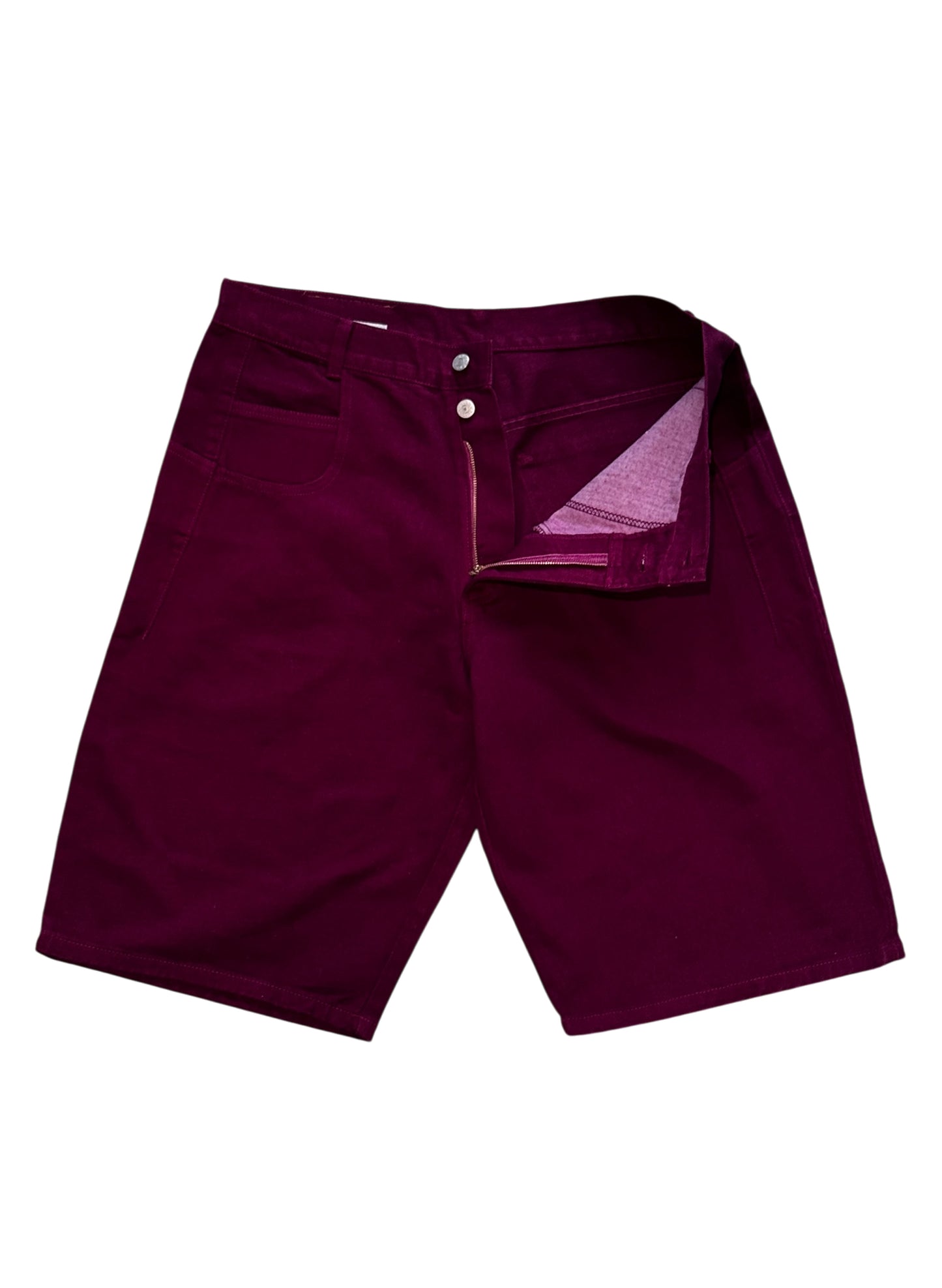(SUP-715) DEADSTOCK GUESS DENIM JORTS "BURGUNDY" - MADE IN U.S.A.