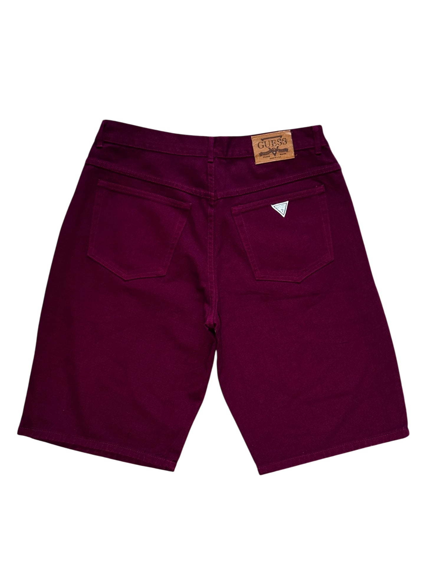 (SUP-715) DEADSTOCK GUESS DENIM JORTS "BURGUNDY" - MADE IN U.S.A.