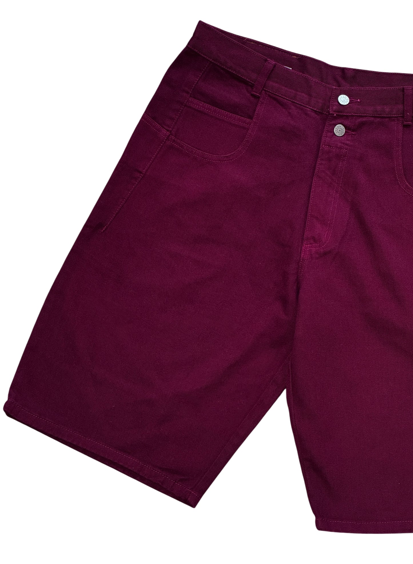 (SUP-715) DEADSTOCK GUESS DENIM JORTS "BURGUNDY" - MADE IN U.S.A.