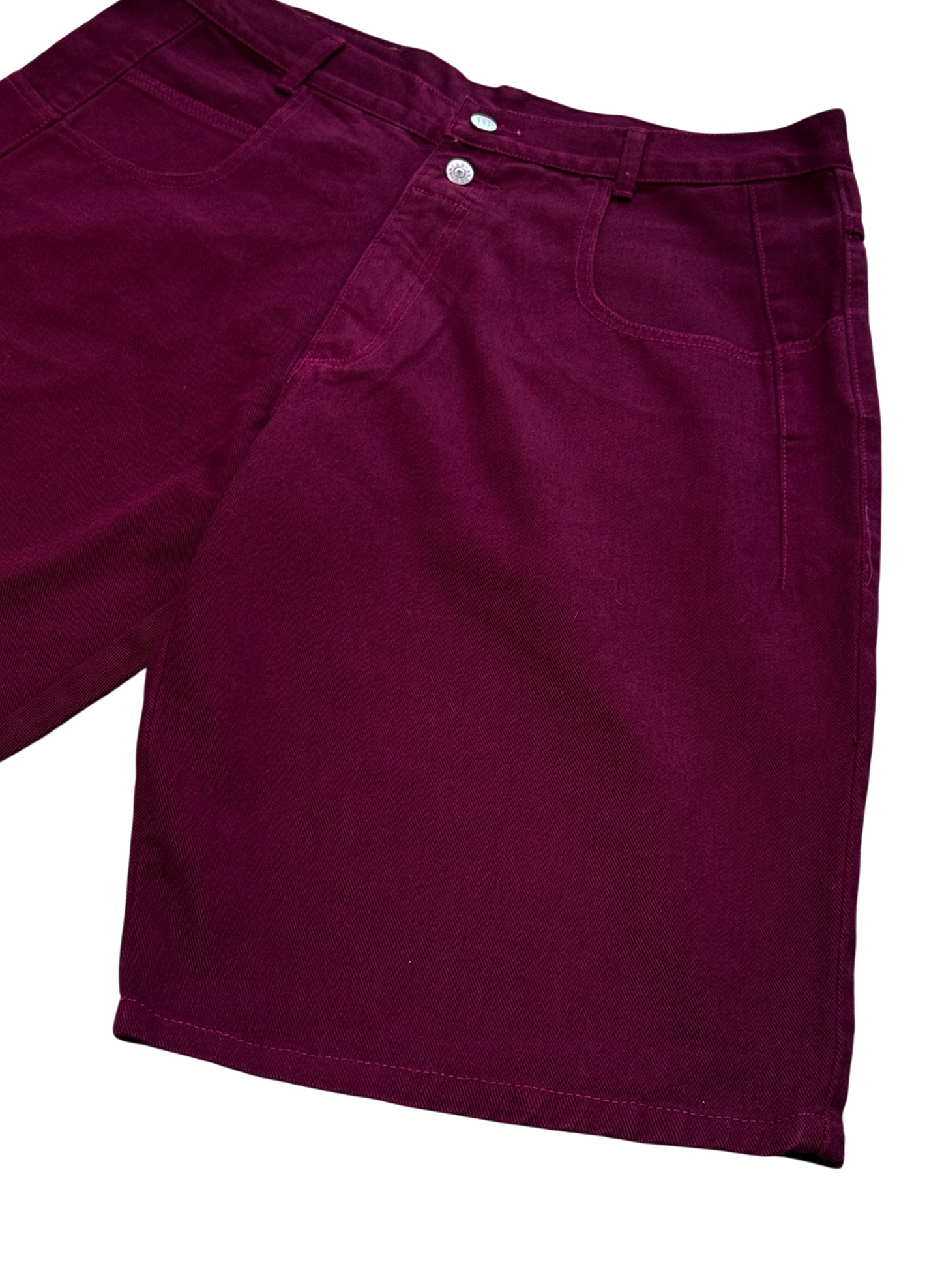 (SUP-715) DEADSTOCK GUESS DENIM JORTS "BURGUNDY" - MADE IN U.S.A.