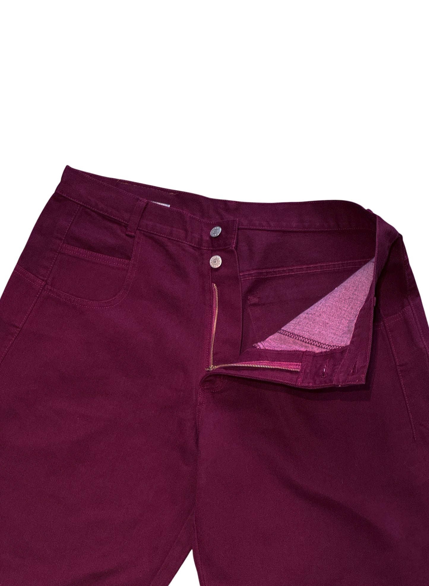 (SUP-715) DEADSTOCK GUESS DENIM JORTS "BURGUNDY" - MADE IN U.S.A.