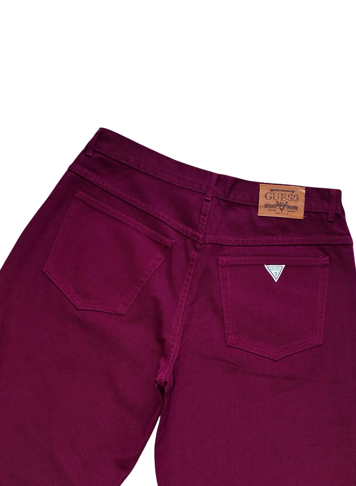 (SUP-715) DEADSTOCK GUESS DENIM JORTS "BURGUNDY" - MADE IN U.S.A.