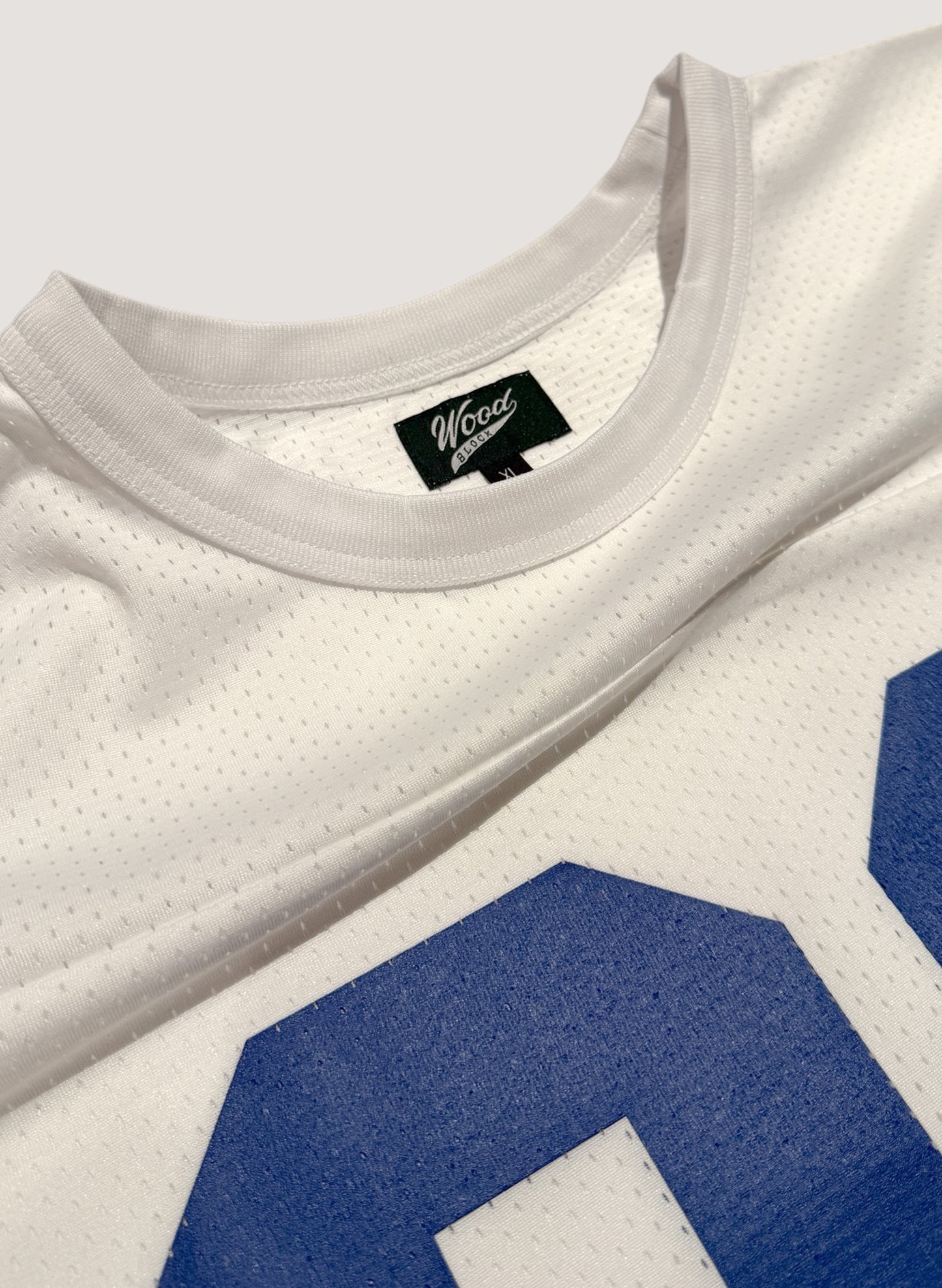 WOODBLOCK 36 S/S CREW NECK MESH FOOTBALL SHIRT WHITE/BLUE (WB-26SS-020)