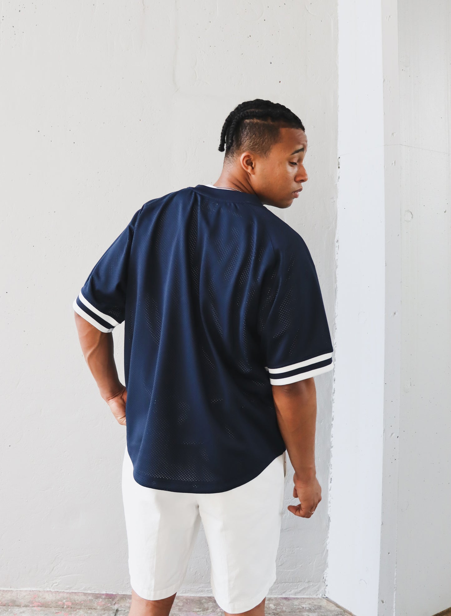 WOODBLOCK x MASTERPIECE SOUND V-NECK GAME SHIRT NAVY (WB-26SS-022)