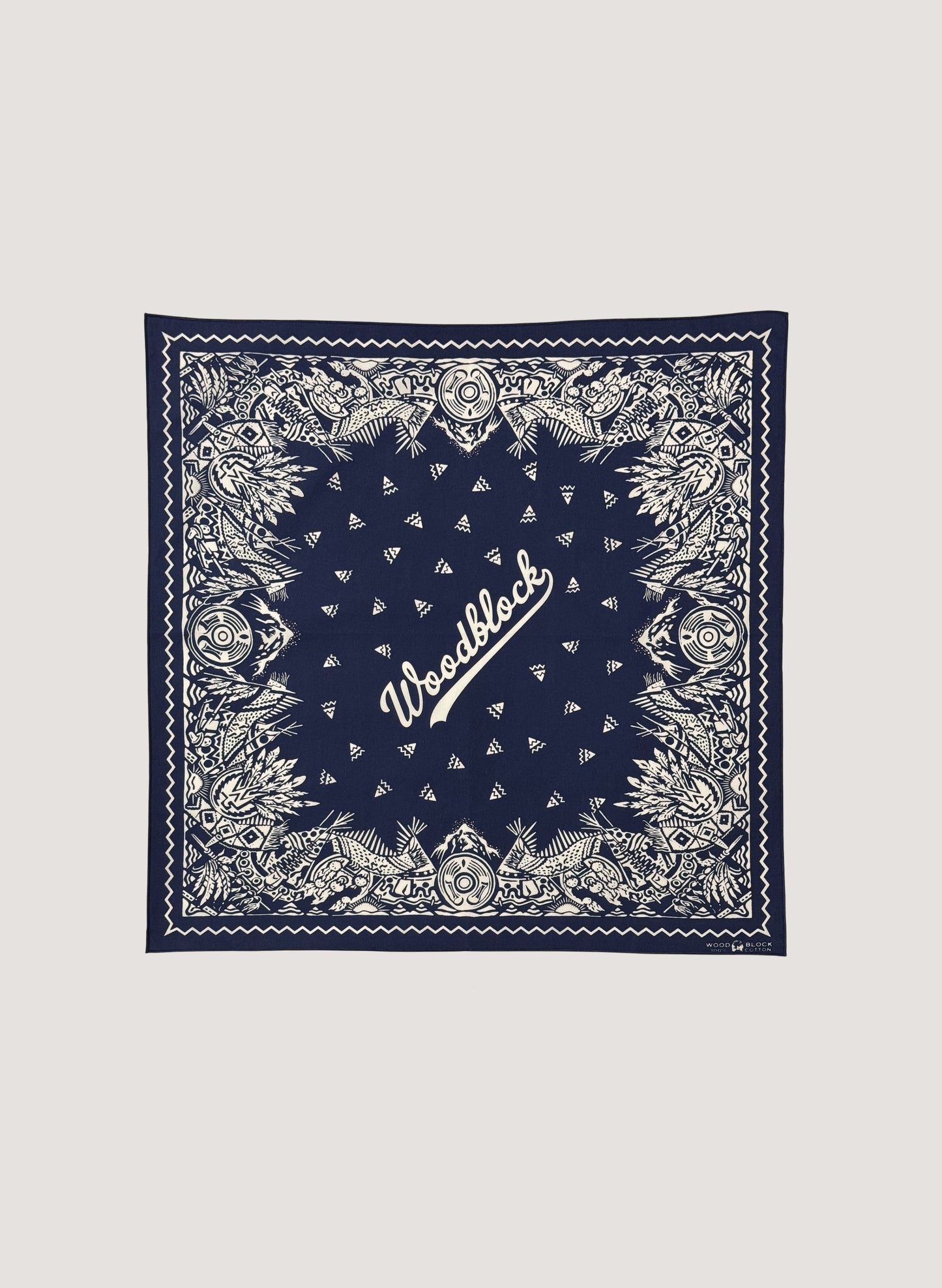 WOODBLOCK BANDANA SCARF NAVY/WHITE(WB-25SS-001)