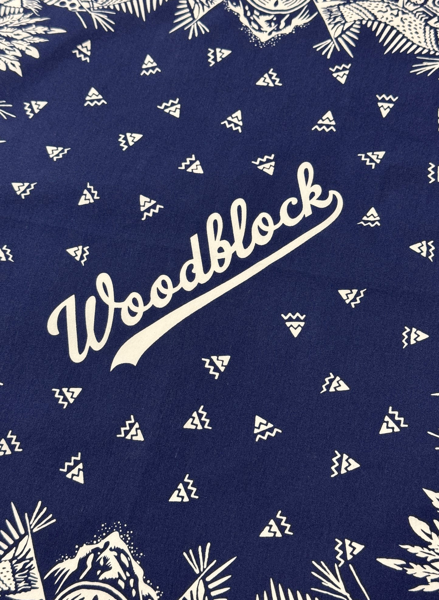 WOODBLOCK BANDANA SCARF NAVY/WHITE(WB-25SS-001)