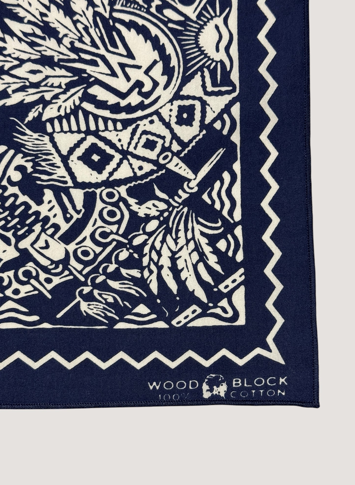 WOODBLOCK BANDANA SCARF NAVY/WHITE(WB-25SS-001)