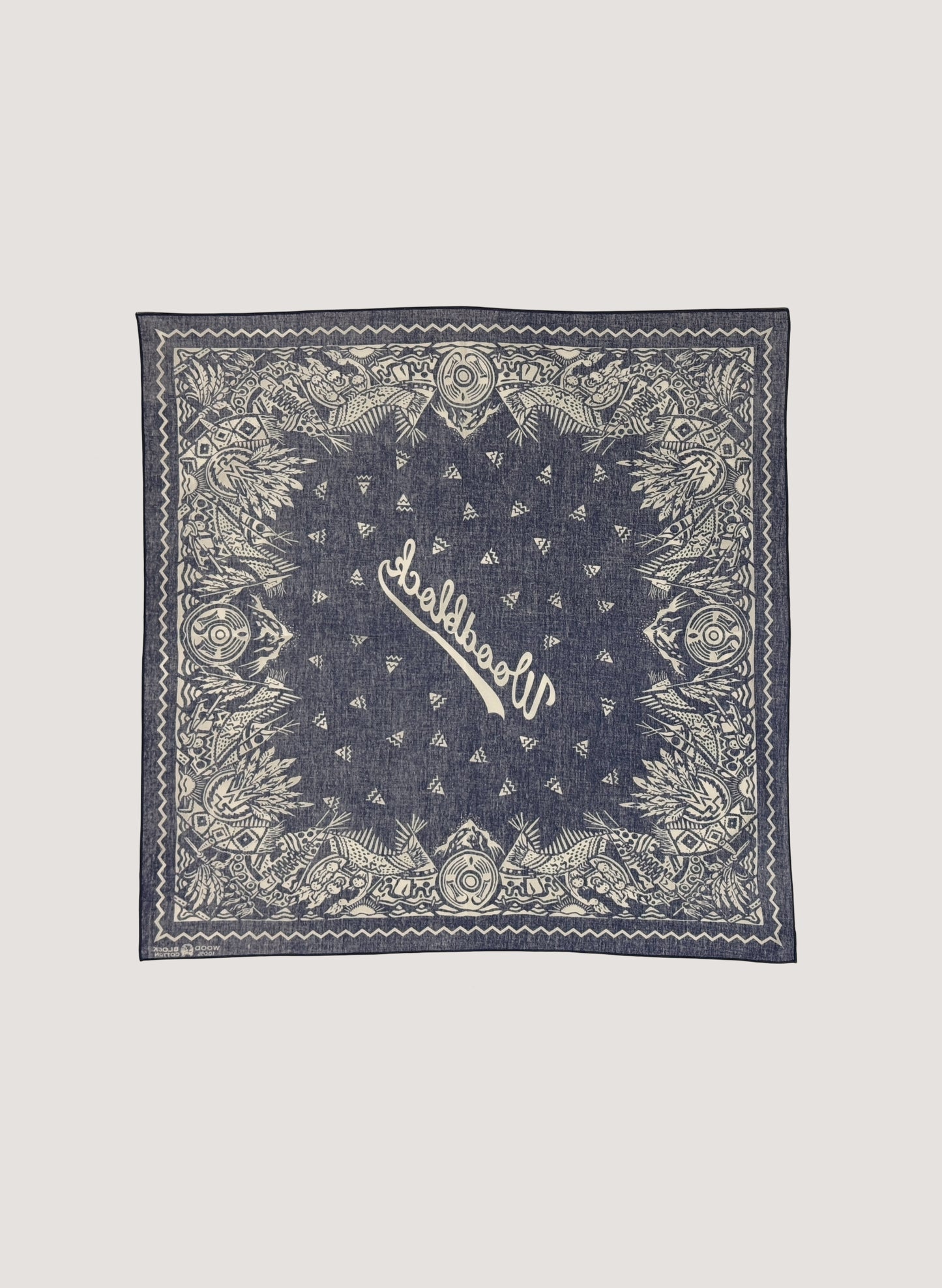 WOODBLOCK BANDANA SCARF NAVY/WHITE(WB-25SS-001)