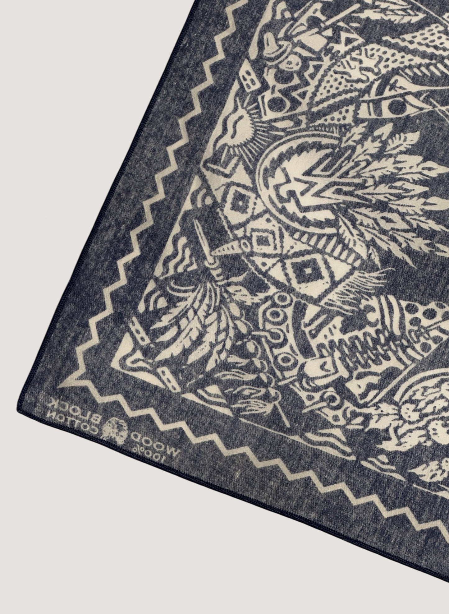 WOODBLOCK BANDANA SCARF NAVY/WHITE(WB-25SS-001)