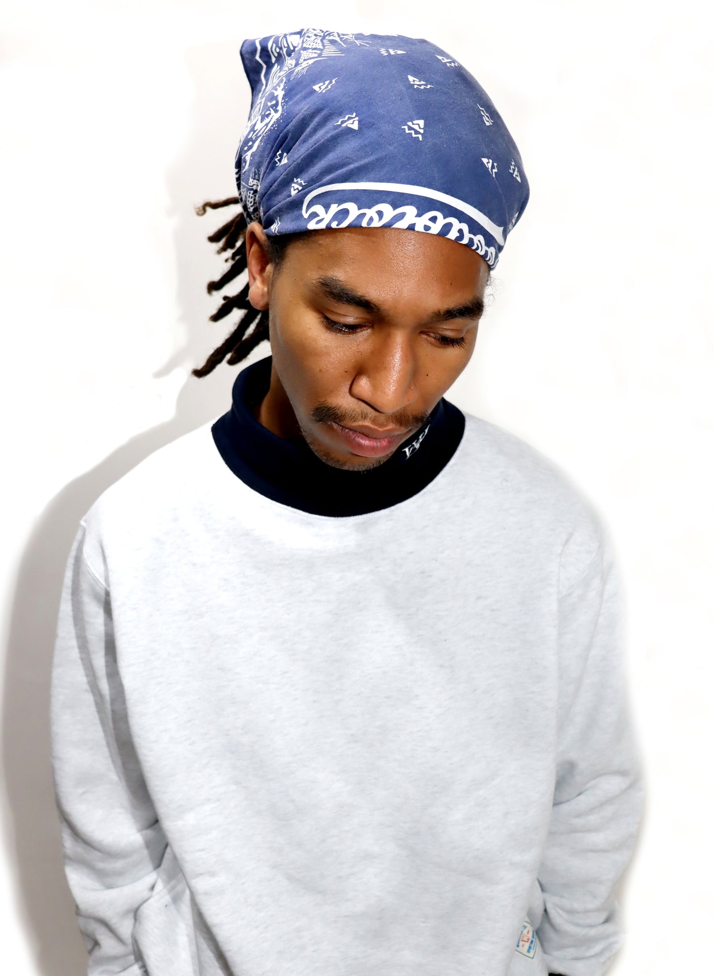 WOODBLOCK BANDANA SCARF NAVY/WHITE(WB-25SS-001)