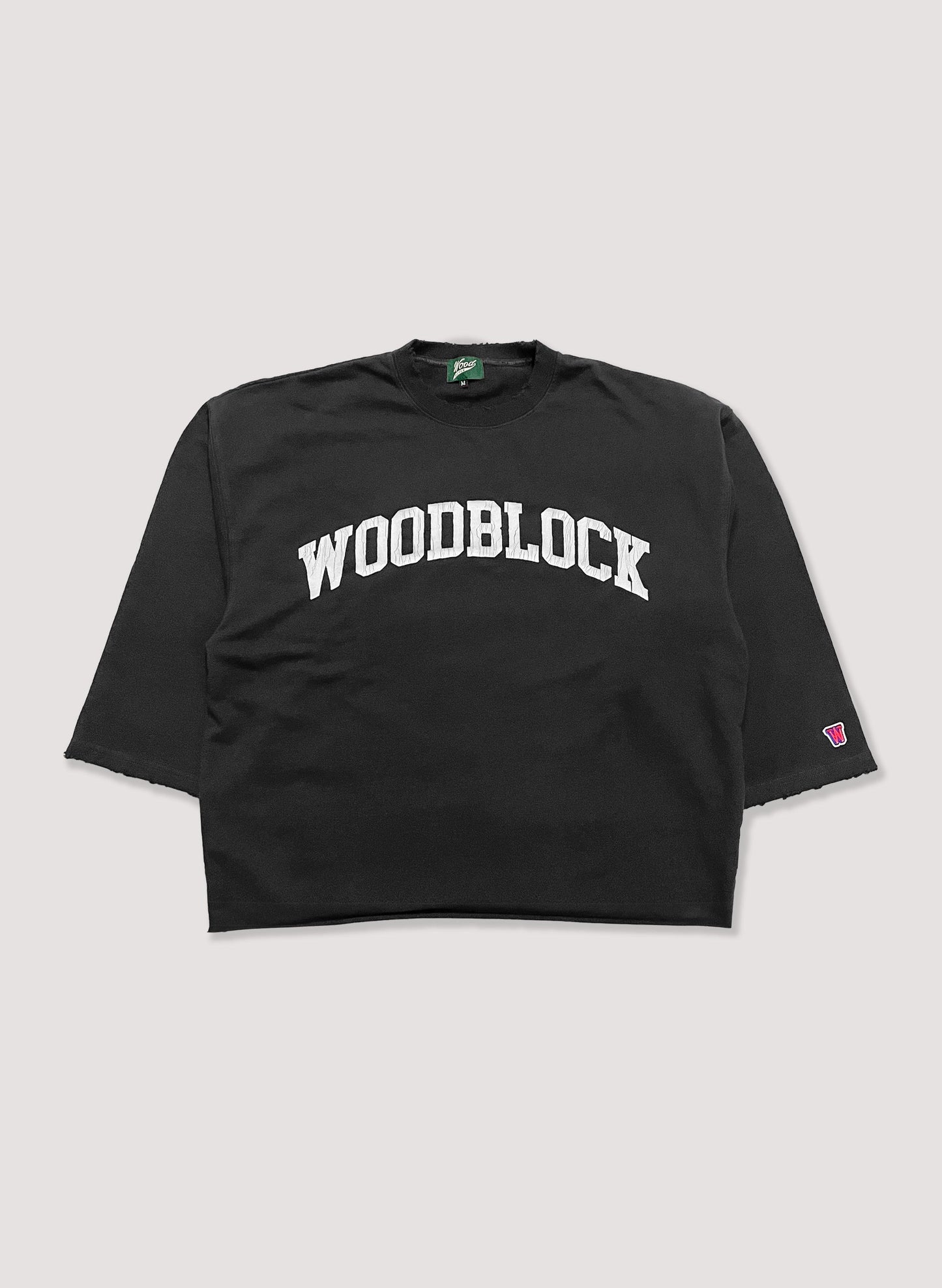 WOODBLOCK CUT OFF CREW NECK (23SS-006-BLACK)