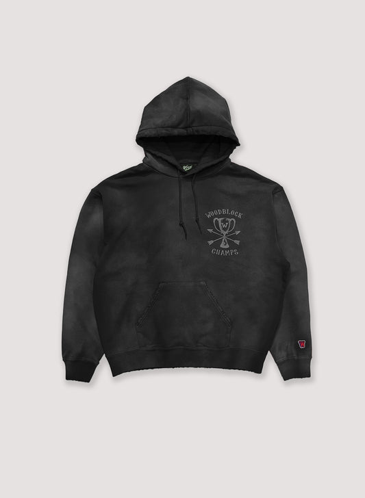 WOODBLOCK CHAMPS FADED & DAMAGE SWEAT HOODIE(23SS-009-BLACK)