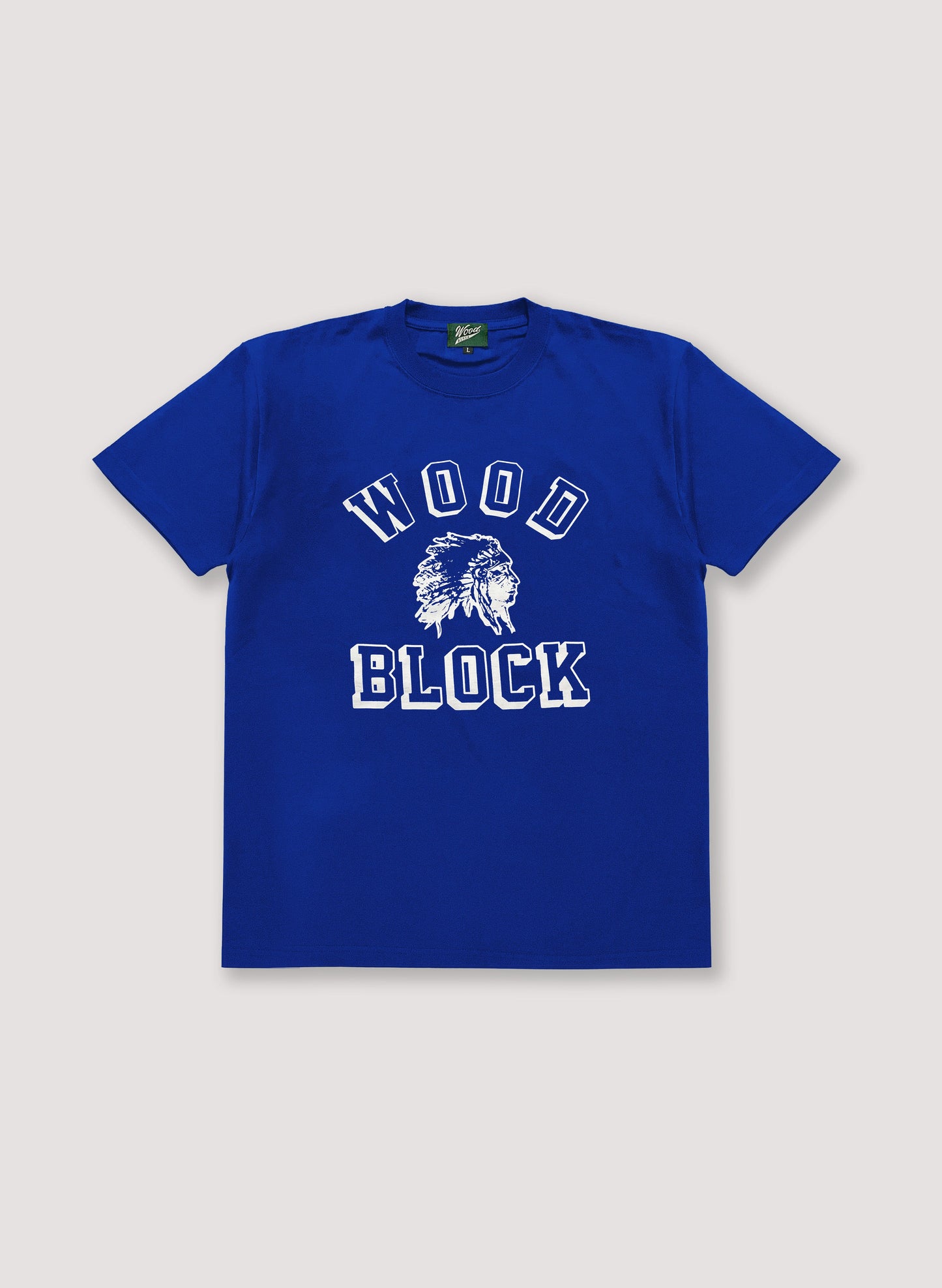 WOODBLOCK CHIEF HEAD COLLEGE LOGO TEE(BLUE)