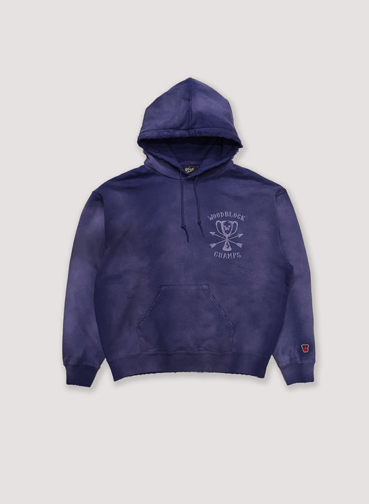 WOODBLOCK CHAMPS FADED & DAMAGE SWEAT HOODIE(23SS-009-NAVY)