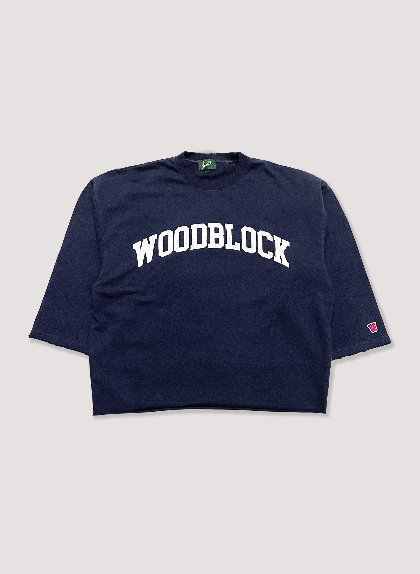 WOODBLOCK CUT OFF CREW NECK(23SS-006-NAVY)