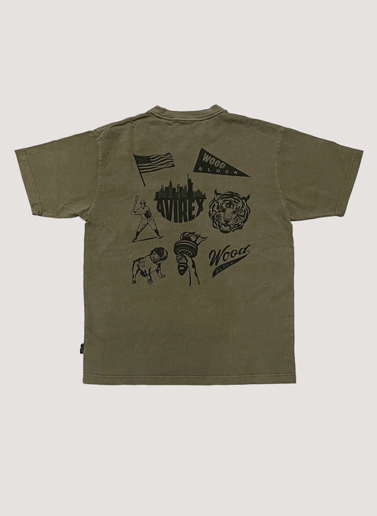 AVIREX x WOODBLOCK FADE WASH TEE OLIVE (WB-23SS-A01)