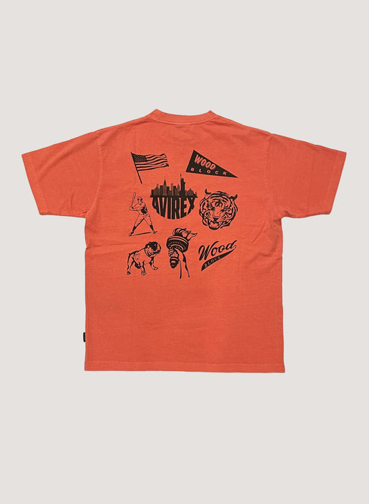 AVIREX x WOODBLOCK FADE WASH TEE ORANGE (WB-23SS-A01)