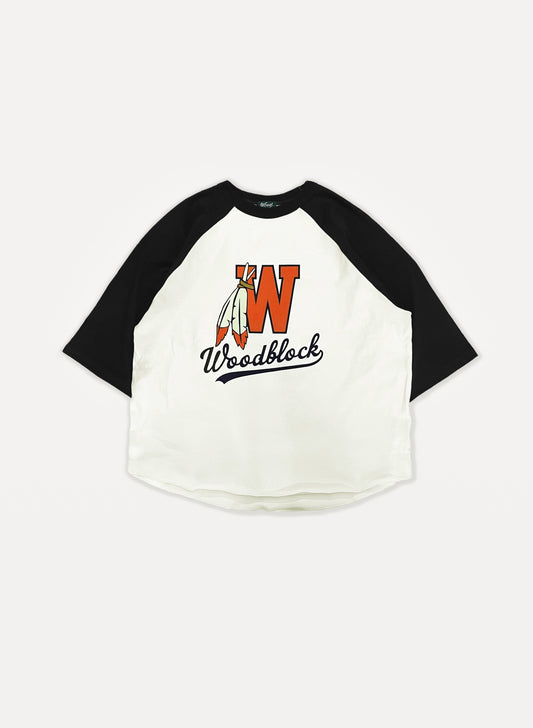 WOODBLOCK TRIBE LOGO RAGLAN SLEEVE T-SHIRT BLACK/WHITE(23SS-015)