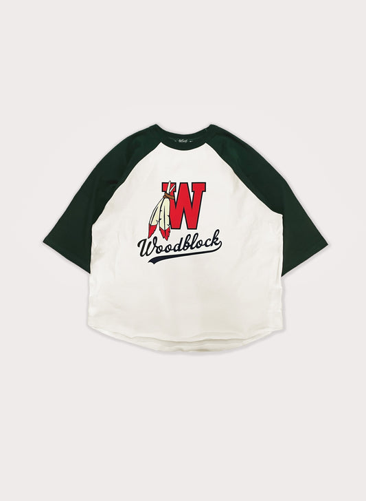 WOODBLOCK TRIBE LOGO RAGLAN SLEEVE T-SHIRT GREEN/WHITE (23SS-015)