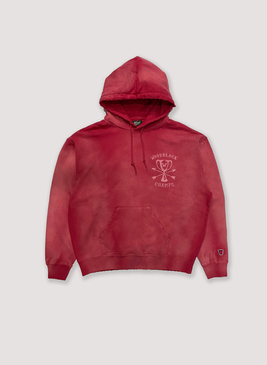 WOODBLOCK CHAMPS FADED & DAMAGE SWEAT HOODIE(23SS-009-RED)